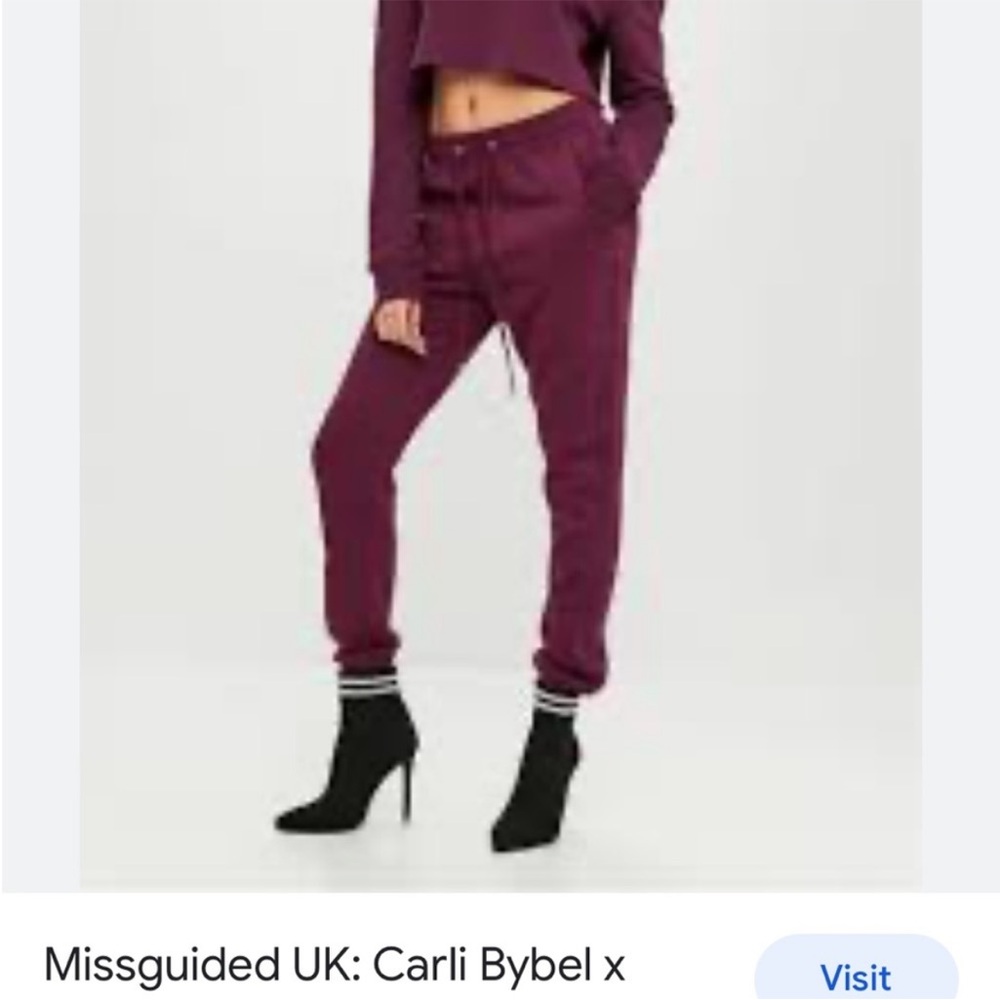 Carli Bybel x Missguided Burgundy Joggers Size 0